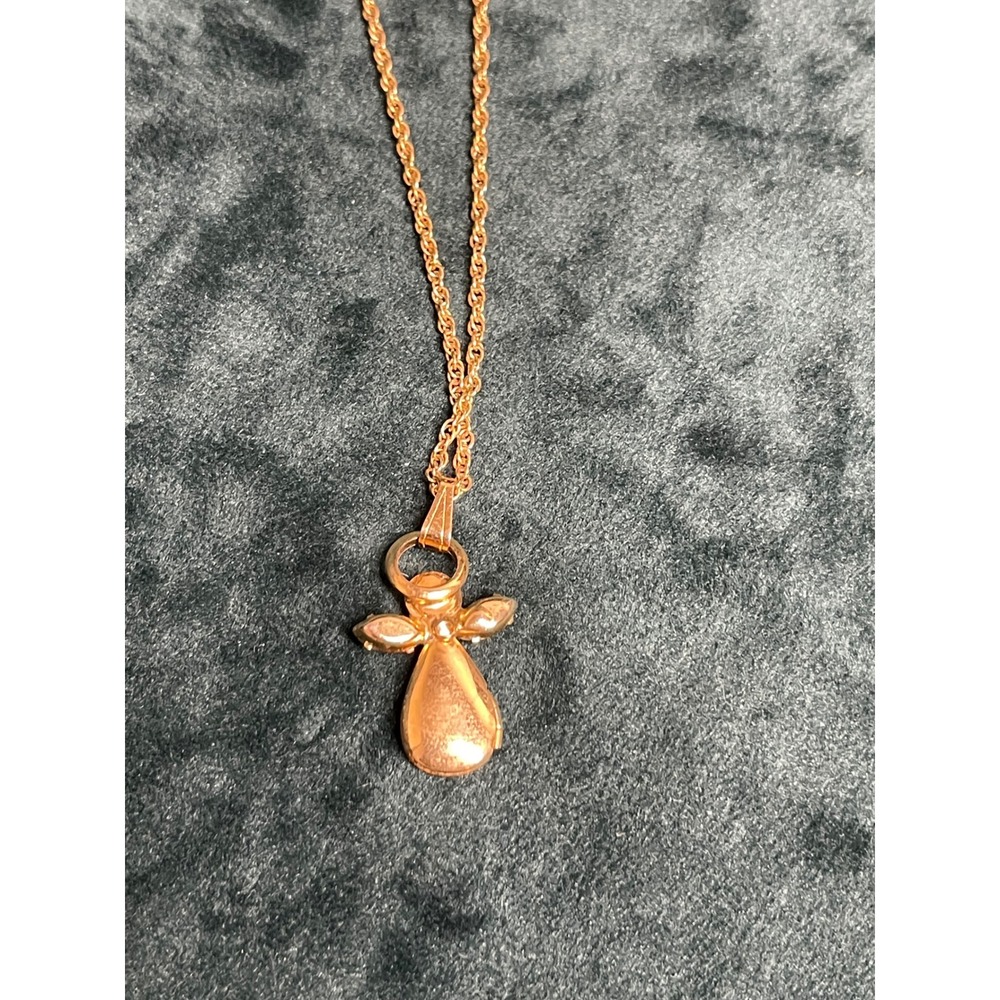 Gold Tone Angel Locket Necklace Pink Crystal Wings Cherub Pendant 18 Inch Chain - Picture 4 of 7
